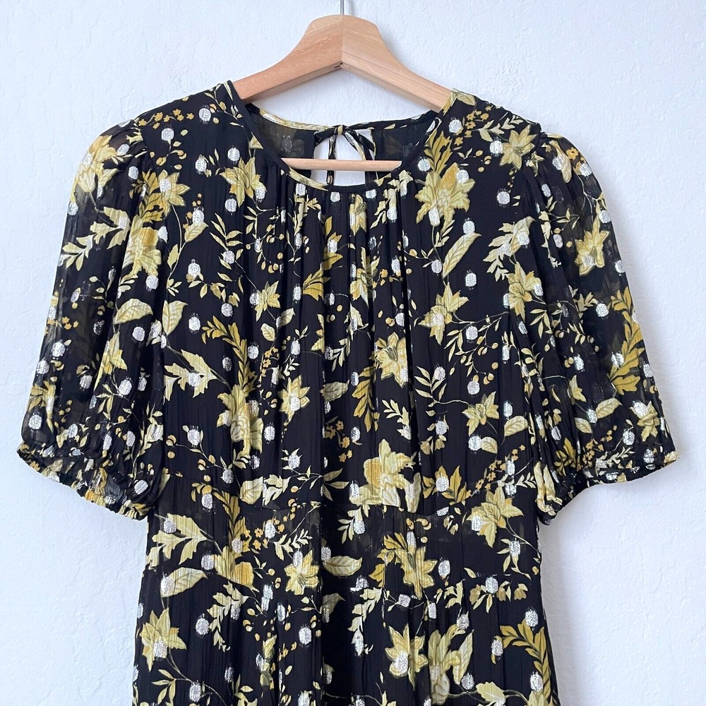 NWT $298 J.Crew Open-Back Metallic Clip-Dot Black Maxi Dress Golden Floral Sz 10 - Picture 3 of 16